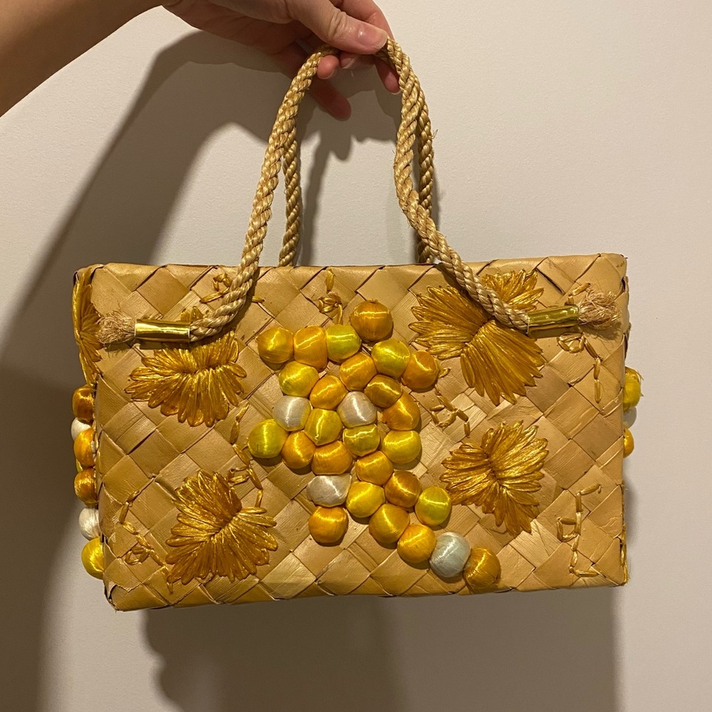 Vintage 50’s 60’s Purse Woven Straw Wicker Raffia Tropical Island Hawaiian Tiki